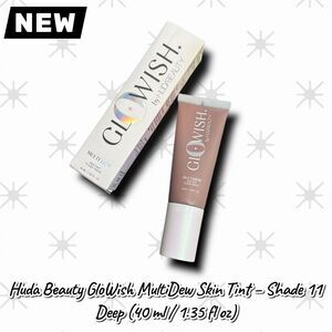New NIB Huda Beauty GloWish MultiDew Skin Tint – Shade 11 Deep (40 ml / 1.35 fl